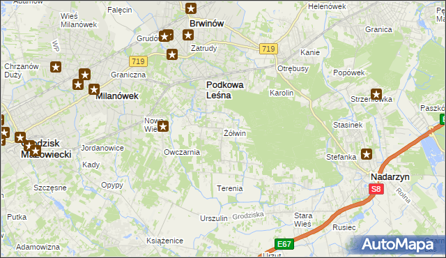 mapa Żółwin gmina Brwinów, Żółwin gmina Brwinów na mapie Targeo