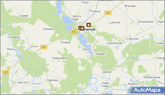 mapa Zwola gmina Zaniemyśl, Zwola gmina Zaniemyśl na mapie Targeo