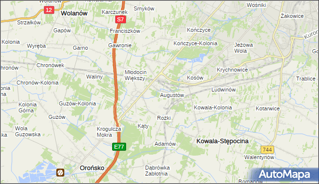 mapa Augustów gmina Kowala, Augustów gmina Kowala na mapie Targeo