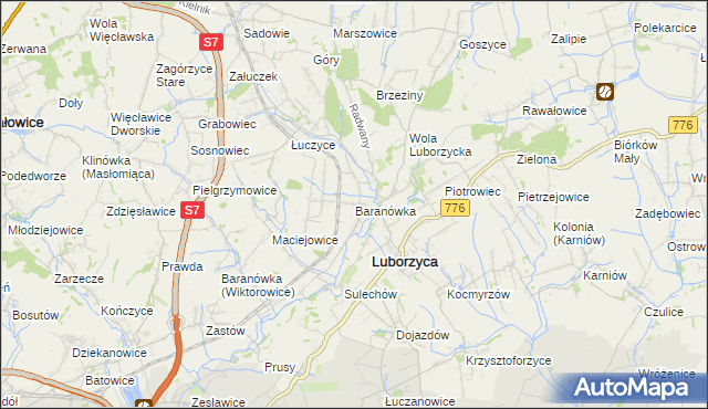 mapa Baranówka gmina Kocmyrzów-Luborzyca, Baranówka gmina Kocmyrzów-Luborzyca na mapie Targeo