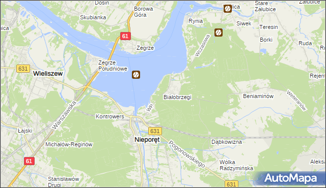 mapa Białobrzegi gmina Nieporęt, Białobrzegi gmina Nieporęt na mapie Targeo
