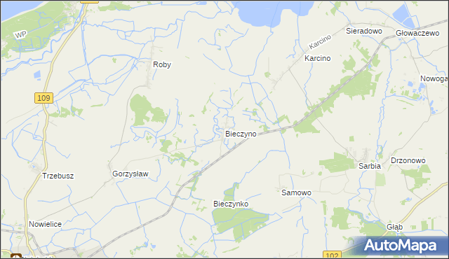 mapa Bieczyno, Bieczyno na mapie Targeo