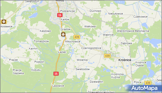 mapa Czarnogoździce, Czarnogoździce na mapie Targeo