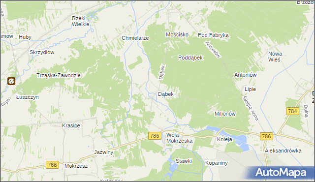 mapa Dąbek gmina Dąbrowa Zielona, Dąbek gmina Dąbrowa Zielona na mapie Targeo