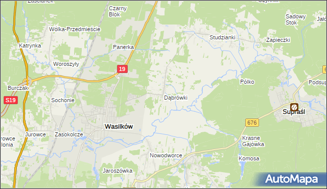 mapa Dąbrówki gmina Wasilków, Dąbrówki gmina Wasilków na mapie Targeo