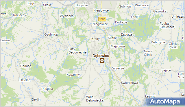 mapa Dębowiec powiat jasielski, Dębowiec powiat jasielski na mapie Targeo