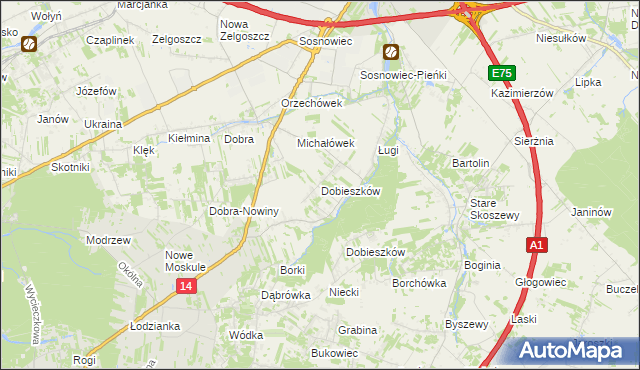 mapa Dobieszków gmina Stryków, Dobieszków gmina Stryków na mapie Targeo