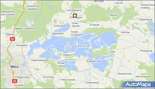 mapa Dyminy gmina Milicz, Dyminy gmina Milicz na mapie Targeo