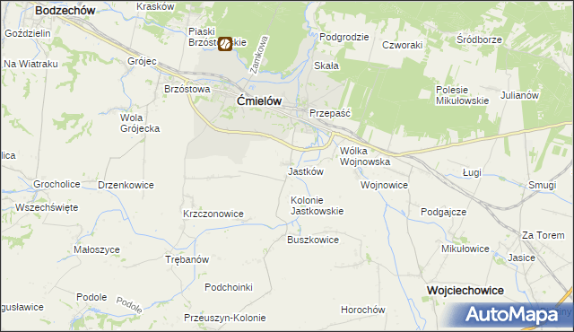 mapa Jastków gmina Ćmielów, Jastków gmina Ćmielów na mapie Targeo