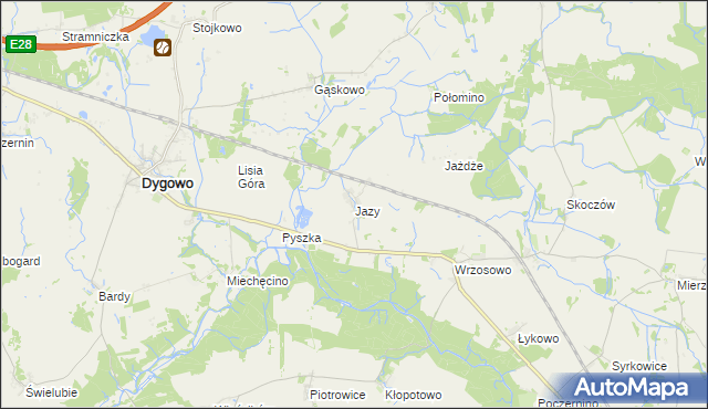 mapa Jazy gmina Dygowo, Jazy gmina Dygowo na mapie Targeo