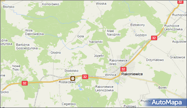 mapa Józefin gmina Rakoniewice, Józefin gmina Rakoniewice na mapie Targeo