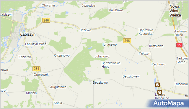 mapa Julianowo gmina Złotniki Kujawskie, Julianowo gmina Złotniki Kujawskie na mapie Targeo