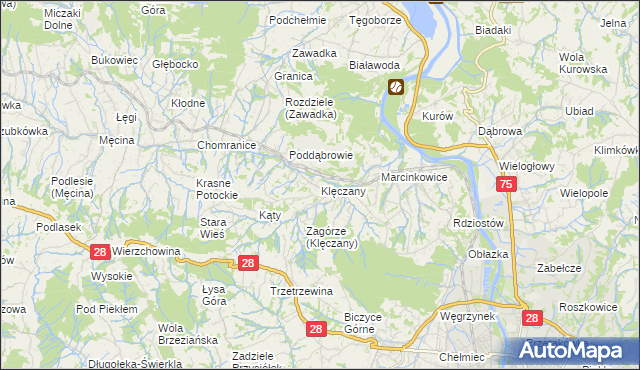 mapa Klęczany gmina Chełmiec, Klęczany gmina Chełmiec na mapie Targeo