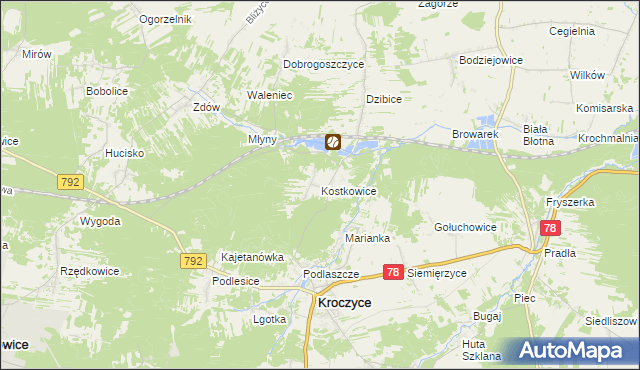 mapa Kostkowice gmina Kroczyce, Kostkowice gmina Kroczyce na mapie Targeo