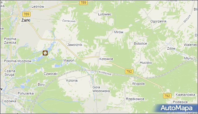 mapa Kotowice gmina Żarki, Kotowice gmina Żarki na mapie Targeo