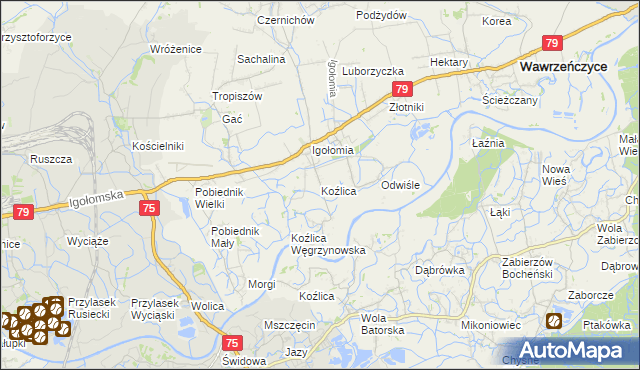 mapa Koźlica, Koźlica na mapie Targeo