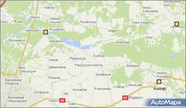 mapa Kuźnica gmina Kodrąb, Kuźnica gmina Kodrąb na mapie Targeo