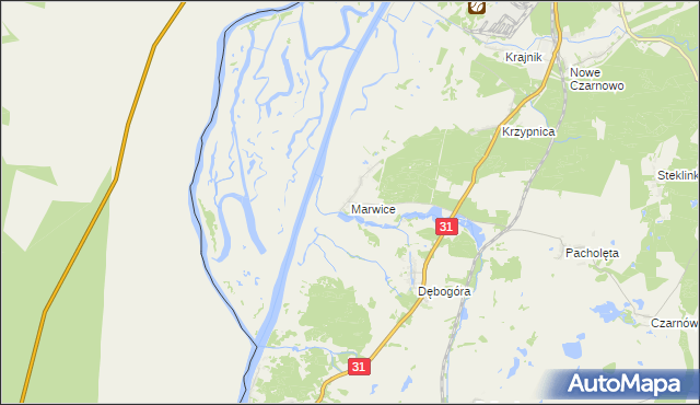 mapa Marwice gmina Widuchowa, Marwice gmina Widuchowa na mapie Targeo