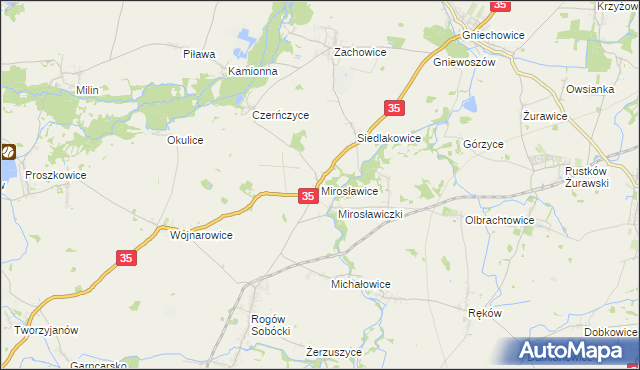 mapa Mirosławice gmina Sobótka, Mirosławice gmina Sobótka na mapie Targeo