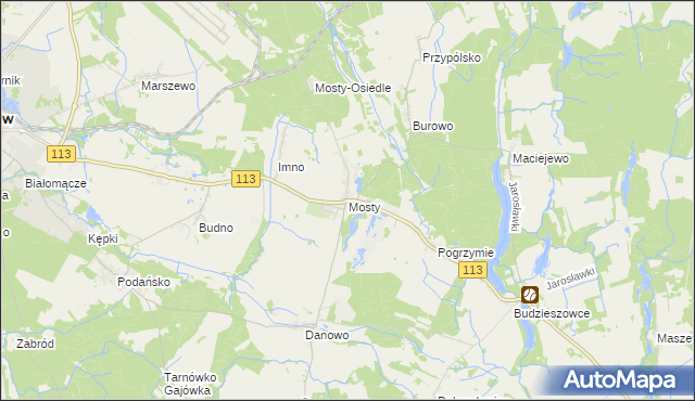 mapa Mosty gmina Goleniów, Mosty gmina Goleniów na mapie Targeo