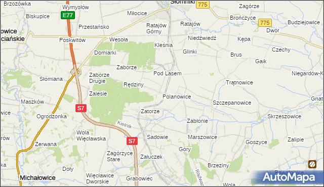 mapa Polanowice gmina Słomniki, Polanowice gmina Słomniki na mapie Targeo