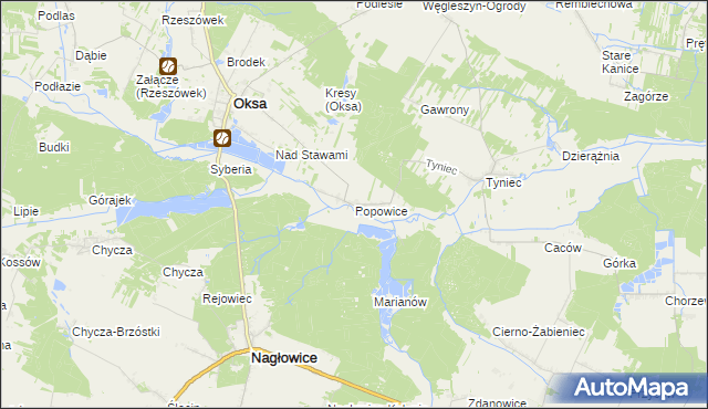 mapa Popowice gmina Oksa, Popowice gmina Oksa na mapie Targeo