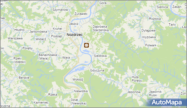 mapa Siedliska gmina Nozdrzec, Siedliska gmina Nozdrzec na mapie Targeo