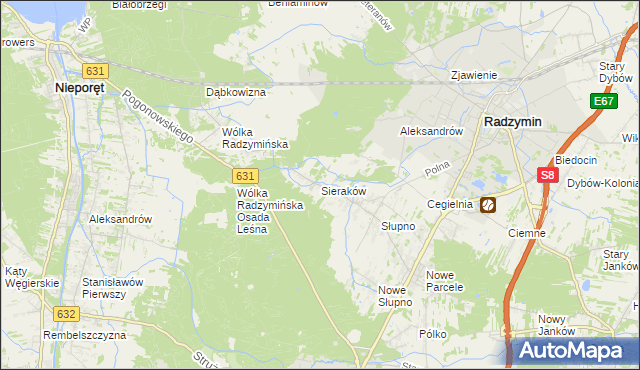 mapa Sieraków gmina Radzymin, Sieraków gmina Radzymin na mapie Targeo