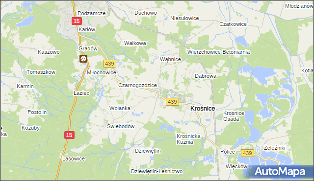 mapa Wierzchowice gmina Krośnice, Wierzchowice gmina Krośnice na mapie Targeo