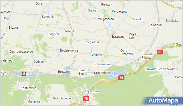 mapa Wilków gmina Irządze, Wilków gmina Irządze na mapie Targeo