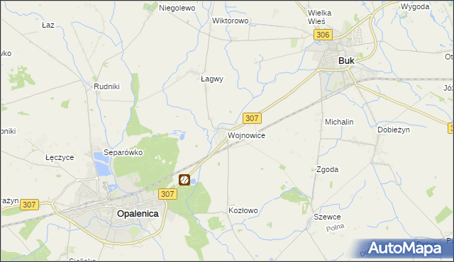 mapa Wojnowice gmina Opalenica, Wojnowice gmina Opalenica na mapie Targeo