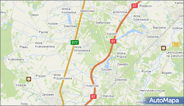 mapa Wola Mrokowska, Wola Mrokowska na mapie Targeo