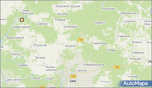 mapa Zawada gmina Żarki, Zawada gmina Żarki na mapie Targeo