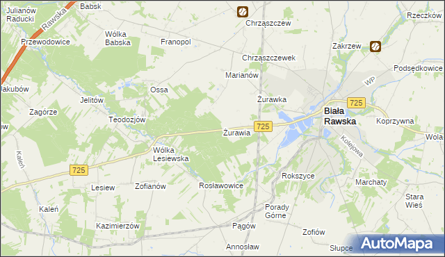 mapa Żurawia gmina Biała Rawska, Żurawia gmina Biała Rawska na mapie Targeo