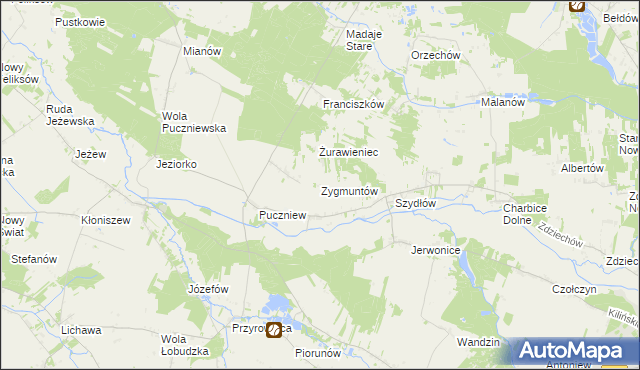 mapa Zygmuntów gmina Lutomiersk, Zygmuntów gmina Lutomiersk na mapie Targeo