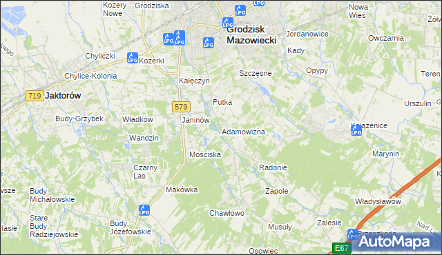 mapa Adamowizna gmina Grodzisk Mazowiecki, Adamowizna gmina Grodzisk Mazowiecki na mapie Targeo