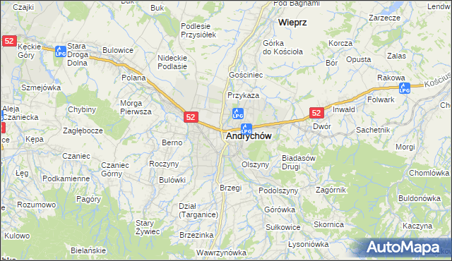mapa Andrychów, Andrychów na mapie Targeo