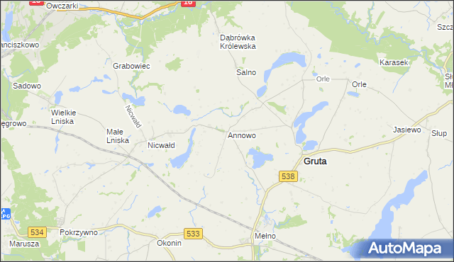 mapa Annowo gmina Gruta, Annowo gmina Gruta na mapie Targeo