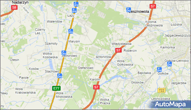 mapa Antoninów gmina Piaseczno, Antoninów gmina Piaseczno na mapie Targeo