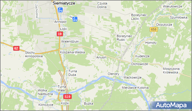 mapa Anusin gmina Siemiatycze, Anusin gmina Siemiatycze na mapie Targeo