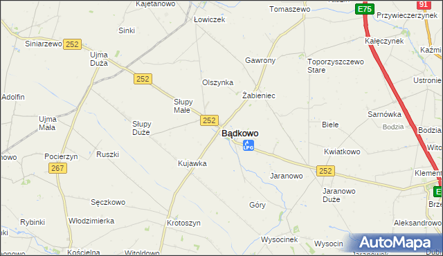 mapa Bądkowo powiat aleksandrowski, Bądkowo powiat aleksandrowski na mapie Targeo