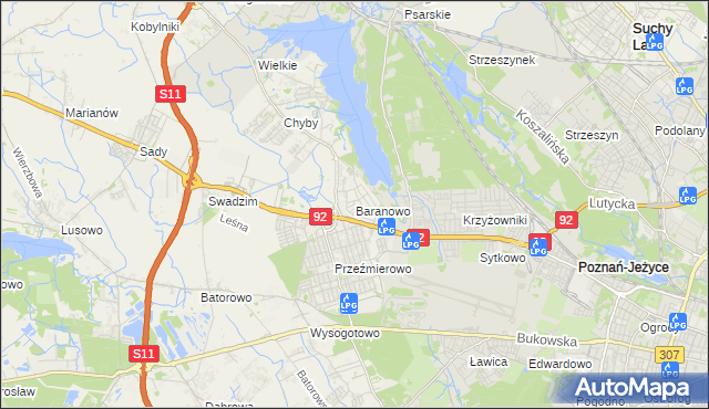 mapa Baranowo gmina Tarnowo Podgórne, Baranowo gmina Tarnowo Podgórne na mapie Targeo