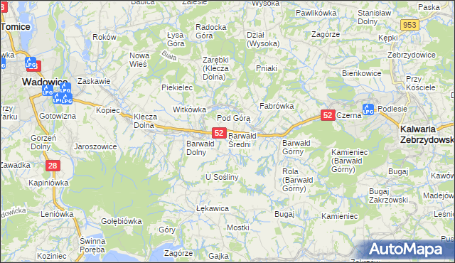 mapa Barwałd Średni, Barwałd Średni na mapie Targeo