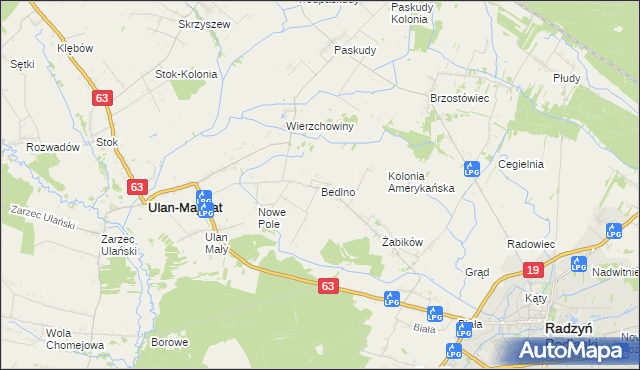 mapa Bedlno gmina Radzyń Podlaski, Bedlno gmina Radzyń Podlaski na mapie Targeo
