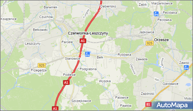 mapa Bełk gmina Czerwionka-Leszczyny, Bełk gmina Czerwionka-Leszczyny na mapie Targeo