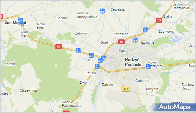 mapa Biała gmina Radzyń Podlaski, Biała gmina Radzyń Podlaski na mapie Targeo