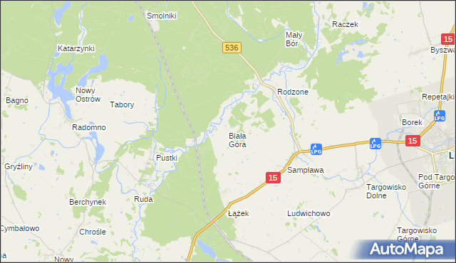 mapa Biała Góra gmina Lubawa, Biała Góra gmina Lubawa na mapie Targeo