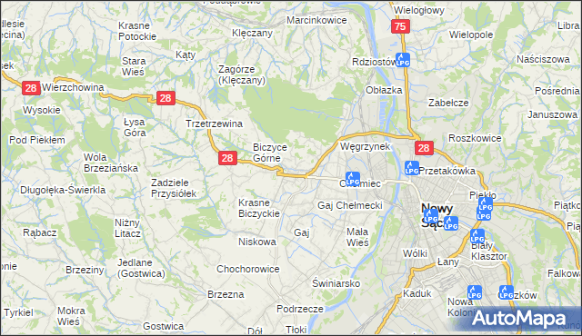 mapa Biczyce Dolne, Biczyce Dolne na mapie Targeo