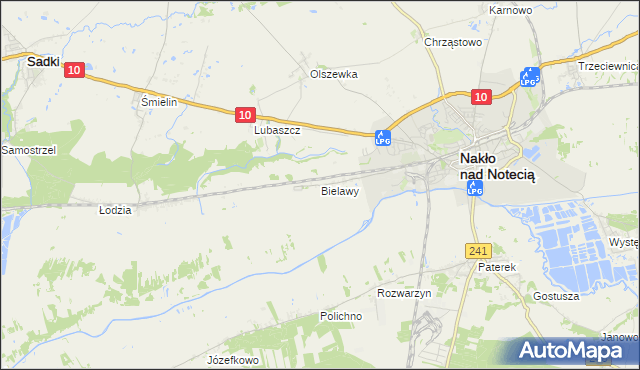mapa Bielawy gmina Nakło nad Notecią, Bielawy gmina Nakło nad Notecią na mapie Targeo