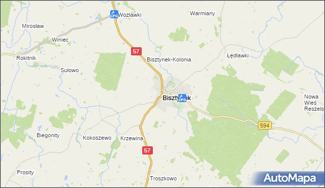 mapa Bisztynek, Bisztynek na mapie Targeo